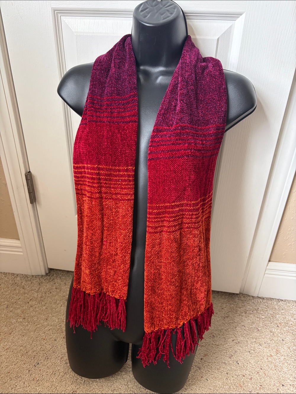Gradient Red to Orange Fringe Scarf - Unbranded